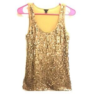 Ann Taylor gold sequins scoop neck tank size S